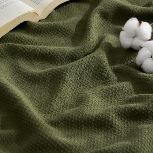 Oversized King Cotton Blanket with Herringbone Weave - Moss Green, Bedsure