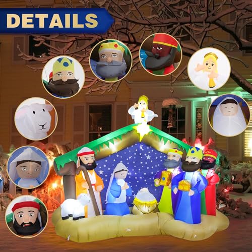 ZPISF 8 FT Christmas Inflatable Nativity Scene Outdoor Decor - Garden Yard Xmas
