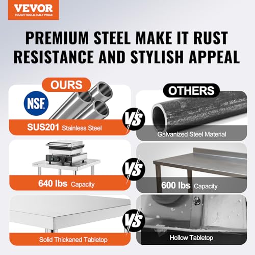 VEVOR Stainless Steel Prep Table 24 x 18 x 34 Inch Heavy Duty Workstation