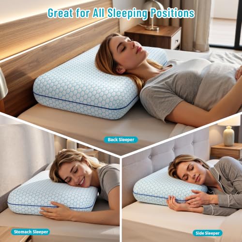 CushyOasis King Size Blue Memory Foam Bed Pillow for Sleeping 2PCS