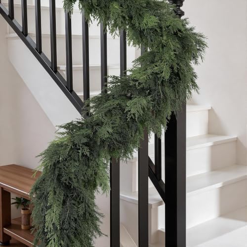 9FT Artificial Cedar Garland, Faux Christmas Garland for Mantle