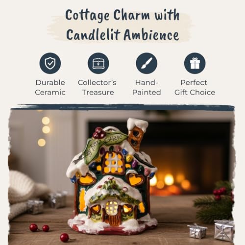 Blue Sky Clayworks Holly Berry Ceramic Candle House with Tea Light Holder