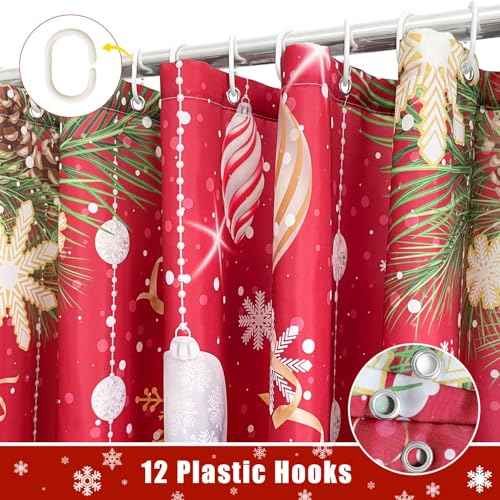 Merry Christmas Gnome Shower Curtain, Winter Xmas Tree Snow Home Holiday Bathroom Decor, Polyester Cloth Fabric Bath Curtain with 12 Hooks 72" W x 72" L Red