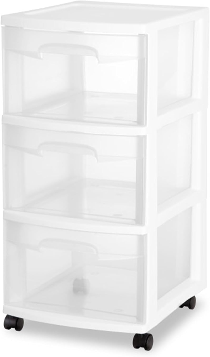 Sterilite 4 Pack Rolling Bin Cart - 3 Drawer Plastic Storage Organizer for Closet - White