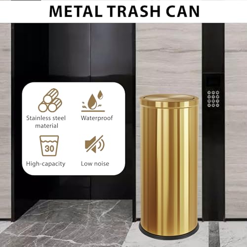 KRCKWYGF Gold 30L Brass Commercial Trash Can - Double-Layer Flip Lid Kitchen Waste Bin