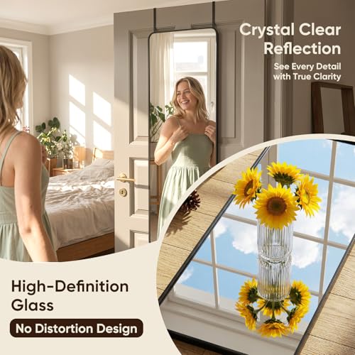 Antok 48x14 Inch Over Door Full Length Mirror with Stand - Black