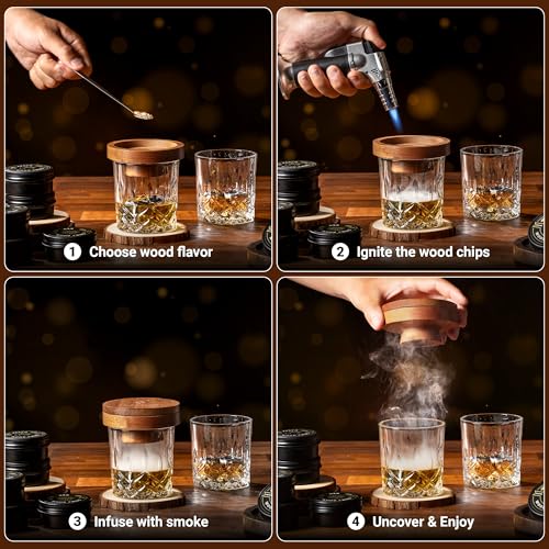 Whiskey Smoker Kit with 8 Wood Chip Flavors for Craft Cocktails & Gifts