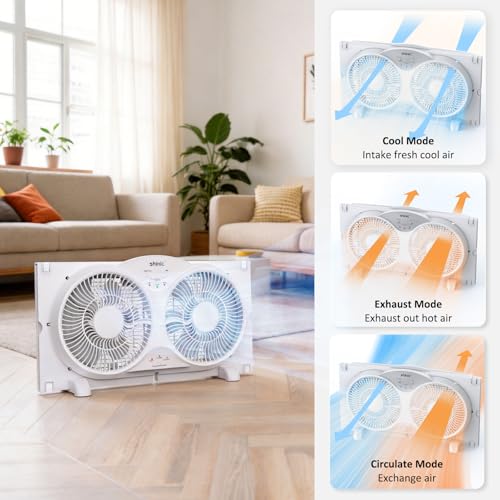 9-Inch Twin Window Fan with Reversible Airflow and Remote Control