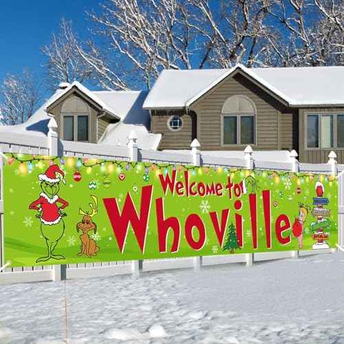 Christmas Yard Fence Sign Xmas Decorations - 120 x 24 Inches Large Welcome Banner for Christmas Decorations Indoor Outdoor Yard Garden Party Supplies
