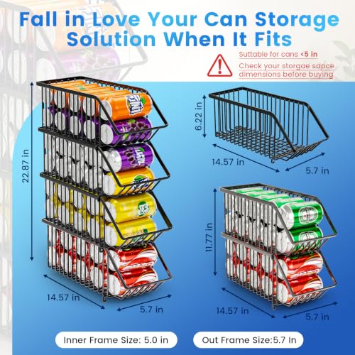 Black 6-Pack Soda Can Storage Organizer Stacking Dispenser for Fridge & Pantry