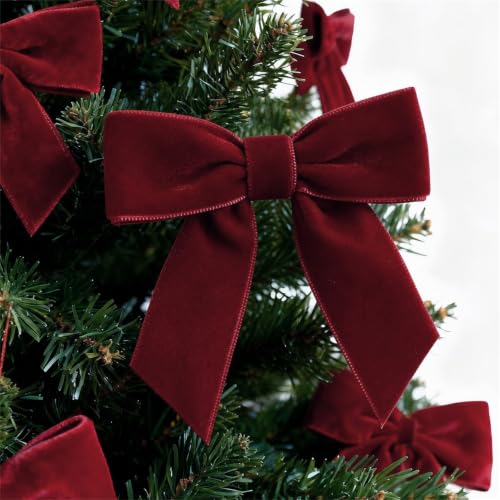 24Pcs Burgundy Red Velvet Christmas Bows - Small Holiday Gift & Decor