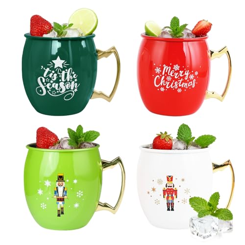 TJ Moscow Mule Mugs Set of 4 - 12 oz Copper Finish, 4 Color Variation