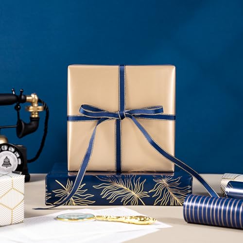WRAPAHOLIC 30 Inch Navy Wrapping Paper - Jumbo Roll Gold and Print