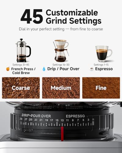AAOBOSI Espresso Coffee Grinder 45 Grind Settings Anti-Static Compact Home Use