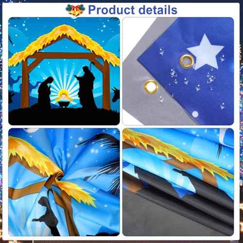 HOWAF Christmas O Holy Night Door Cover - Navy Blue Nativity Scene Banner for Xmas Party Supplies