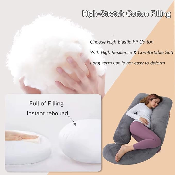 Skiennix 60 Inch Pregnancy Pillow - Extra Large U Shaped Maternity Body Pillow with Velvet Cover | Dark Grey