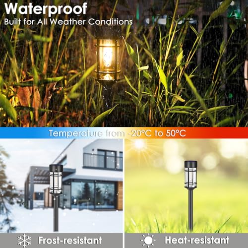 Black Solar Pathway Lights 8 Pack Outdoor Waterproof Garden Lighting with Warm White 3000K