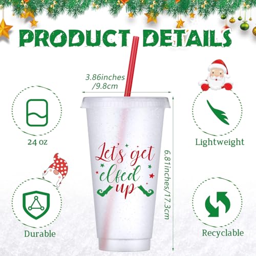 Funnymoom Christmas Plastic Cups with Lids and Straws, 24oz, Red & Green, 24 Pack