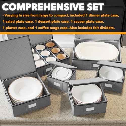 SpaceAid Stackable Storage Containers for Dishes and Mugs - Grey / Plate Platter Mug Combo