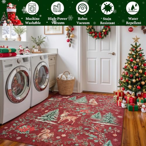Rugflix 5x7 Red Christmas Area Rug - Washable Non-Slip Holiday Decor