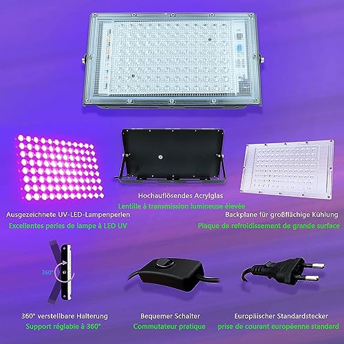 100W UV Black Light LED Spotlight IP66 Waterproof for Parties, Halloween, Christmas - 2 Pack