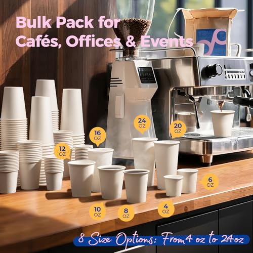 16 oz Disposable White Coffee Cups Bulk Pack - Fit Meal Prep 1000 Count, Hot & Cold Beverage Cups for Party Office Home