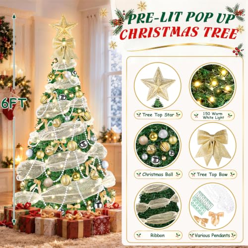 6ft Pre-Lit Christmas Tree with Lights, Ornaments & Remote Control