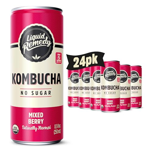 Mixed Berry Sugar-Free Organic Kombucha Drink 8.5 Fl Oz Can 24 Pack - Gut Health Probiotic Tea
