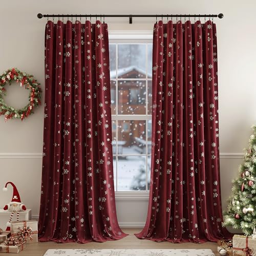 Beauoop Silver Foil Velvet Christmas Curtain Panels 52x84 - Pack of 2