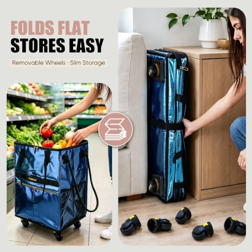 PASMAN Reusable Foldable Rolling Grocery Bag - Large Black 5 Wheels