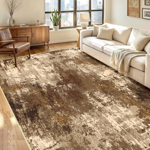 Washable 5x7 Abstract Area Rug for Living Room - Brown Tan, Non-Slip, Modern Design Variation of THIS listing