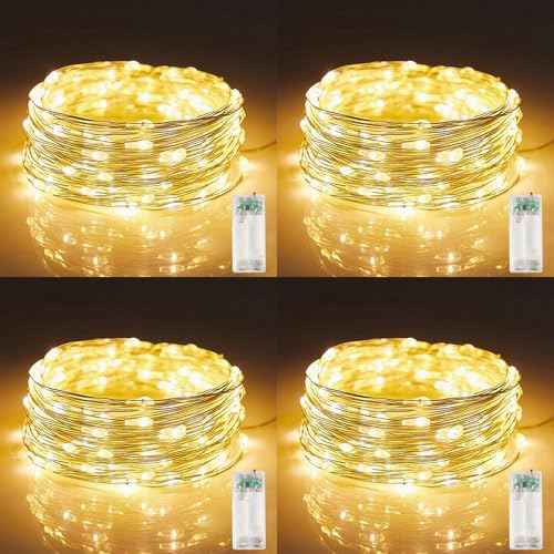 4 Pack Fairy String Lights,6.56FT 20LED,2AA Battery Operated,Timer Founction,Copper Wire String Lights, IP65 Waterproof,Indoor/Outdoor flexible for DIY ,Party, Bedroom, flowers decoration(Warm White)