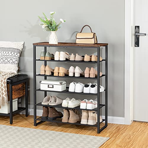 HOOBRO 6-Tier Shoe Rack with Rustic Brown & Black Finish, Large Capacity Entryway Shoe Organizer, 29.5"L x 11.2"W x 36.2"H