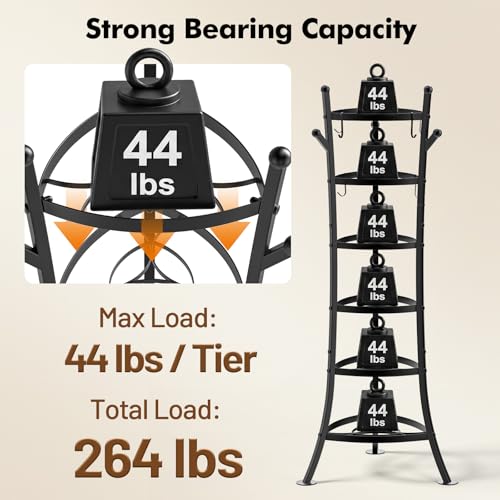 6-Tier Cast Iron Pot Rack Organizer for Kitchen Cookware Storage