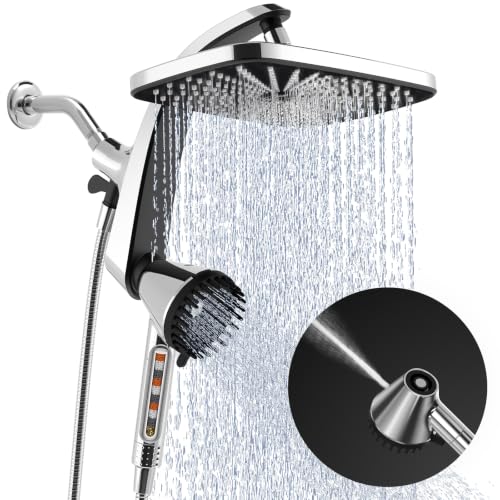 GRICH Chrome Handheld Shower Head with Filter & High Pressure Rainfall - Water Softening & 6 Modes