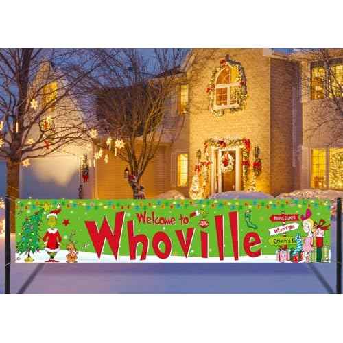 Sunwer Merry Christmas Fence Banner Green Elf Xmas Winter Holiday Party Decor Yard Porch Sign Decoration Photo Booth Backdrop (Green-A)