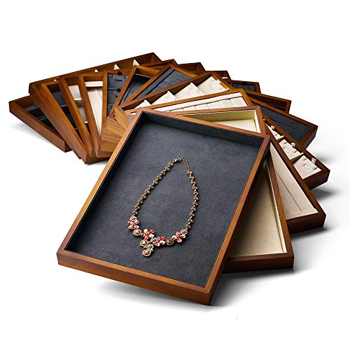 Solid Wood Jewelry Tray with Microfiber Lining - Creamy-White Flat Organizer
