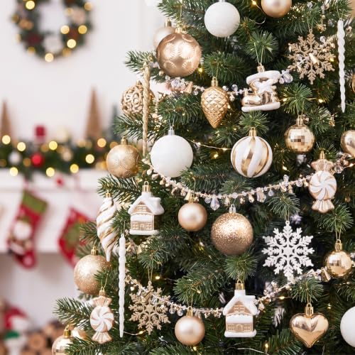 Bassion Champagne & White Christmas Ornaments Set - Holiday Tree Decorations