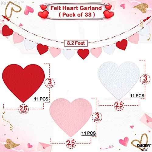 KatchOn, Red Felt Heart Garland - 8.2 Feet No DIY | Heart Decorations, Anniversary Day Decorations | Love Garland, Engagement Party Decorations | Love Decorations, Romantic Decorations Special Night
