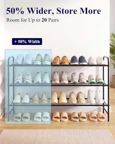 Kitsure Black Stainless Steel 3-Tier Shoe Rack Organizer - 37.3" Wide