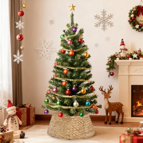 Woven 24 Inch Christmas Tree Collar for 4-7ft Trees - Handwoven Rattan Decor