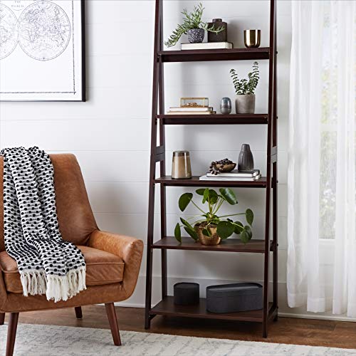 Amazon Basics Espresso 5-Tier Ladder Bookshelf Storage Organizer - Small Space, Modern Bookcase