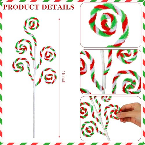 Gerrii 6-Pack Red Green White Candy Cane Christmas Tree Picks 16" Decorations