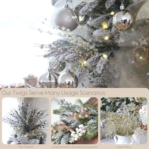 Sea Team 36-Pack Artificial Glitter Berry Stem Ornaments, Christmas