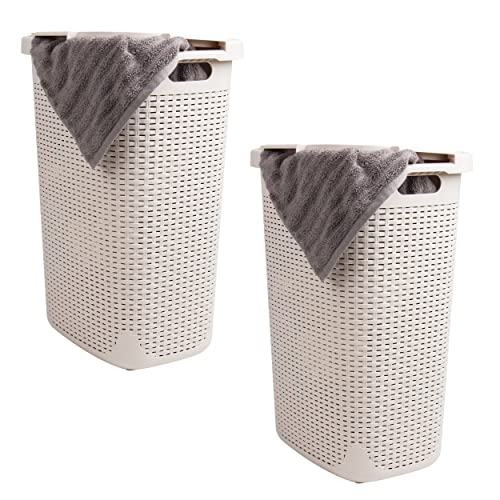 Mind Reader Ivory 2-Pack Tall Tapered Laundry Hampers with Lid, 60L Capacity