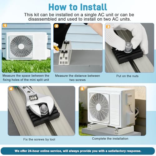 Kalageen 38x18x3 Mini Split Condenser Pad with Floor Mounting Base Kit, Anti-Vibration AC Pad for 9000-36000 BTU Heat Pump