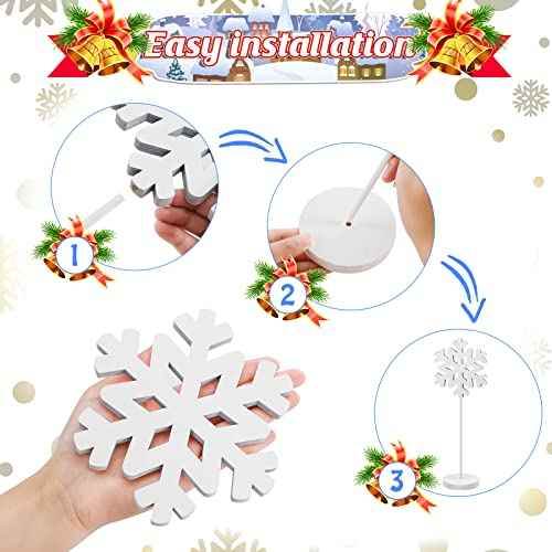 BBTO 3 Pcs Christmas Snowflake Table Decorations Tall Standing Snowflake Wood Sign Block Winter Wooden Xmas Standing Table Sign Christmas Fireplace Decoration for Xmas Party