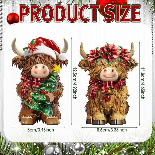 2 Pack Christmas Highland Cow Figurines Decor, Resin Table Decor - Burbell