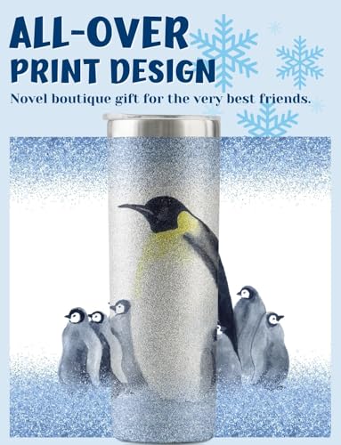 Onebttl Glitter 20oz Penguin Tumbler with Lid & Straw – Insulated Stainless Steel, Watercolor Penguins