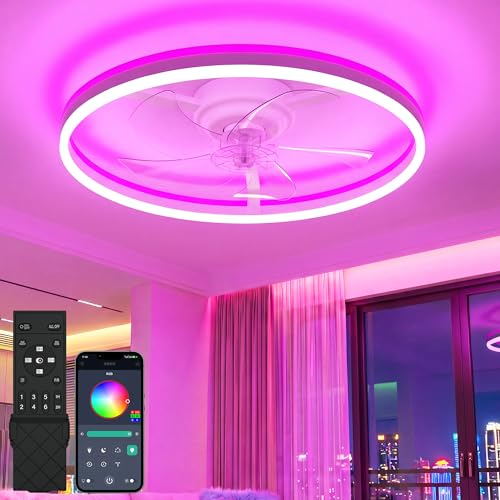 White 20-Inch RGB Ceiling Fan with Light and Remote - Smart Fandelier